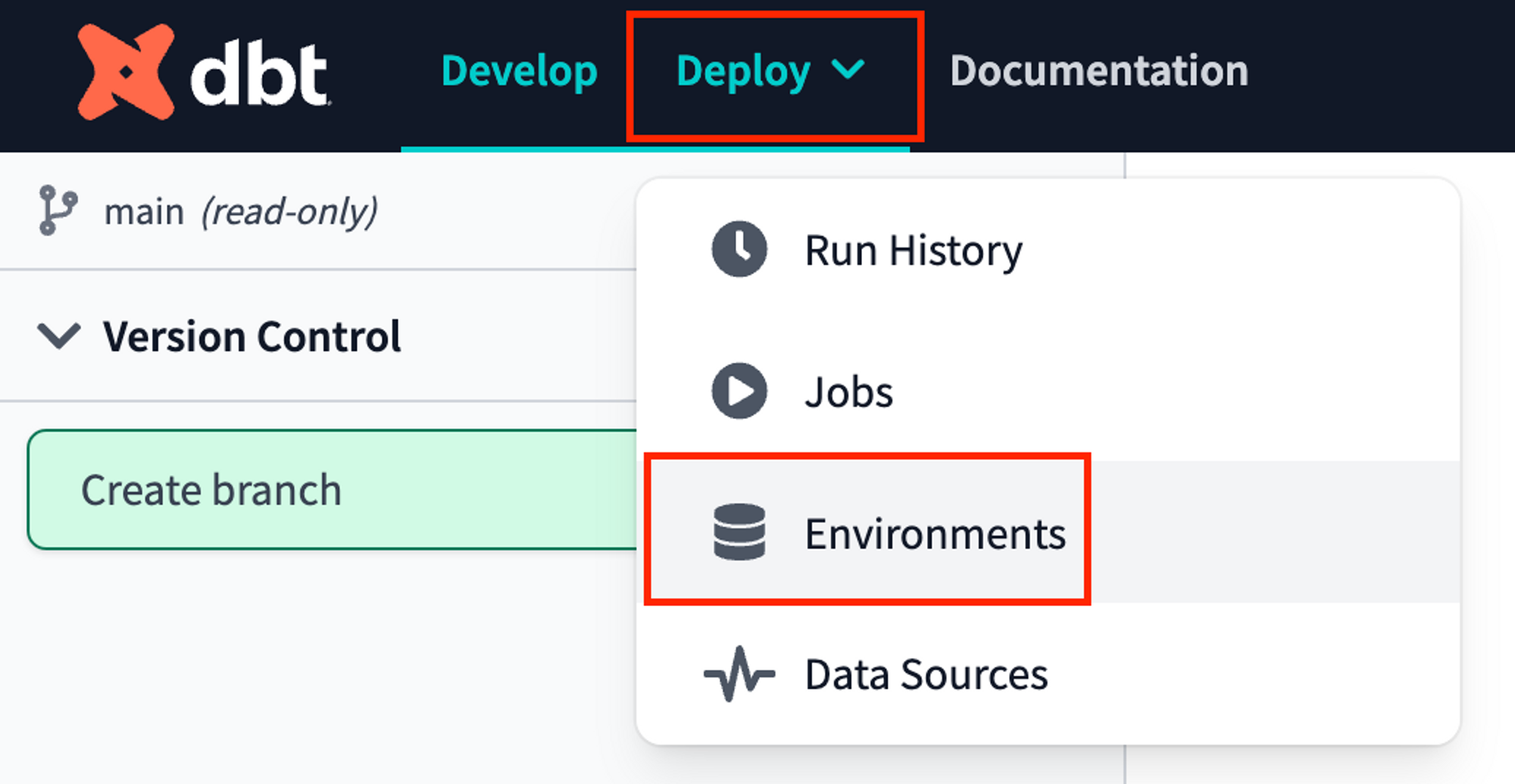 Navigate to environments within the UI Navigate to environments within the UI